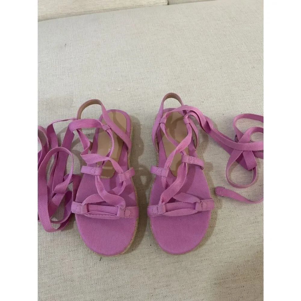 Stuart Weitzman Altdup Canvas Espadrille Platform Flat Sandals 6.5 Lilac, NWT